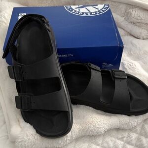 Birkenstock Men's Black Two-Strap Mogami Terra Sandals.
